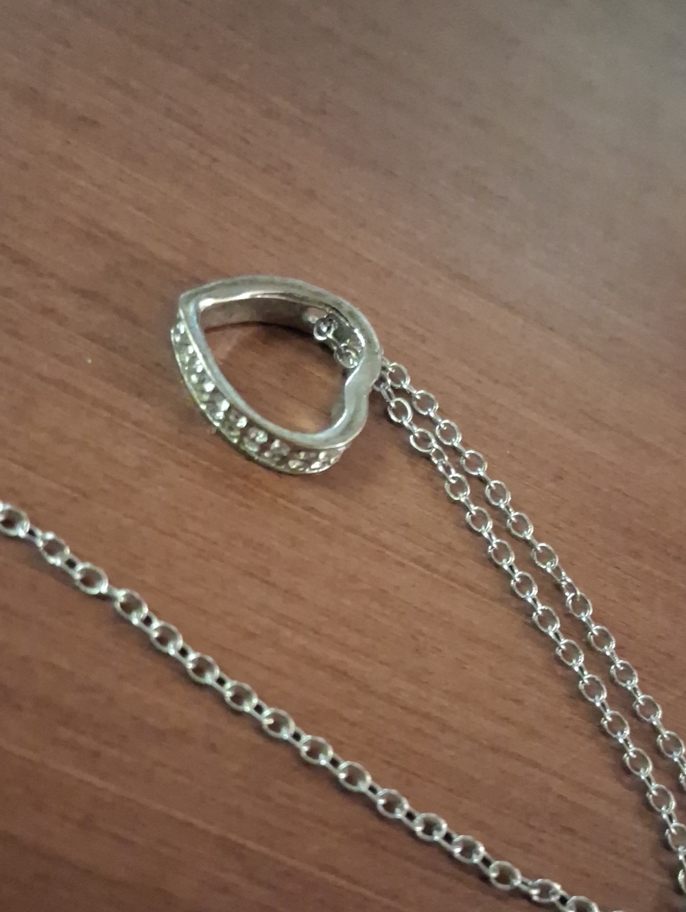 Heart Pendant Necklace in Silver-tone With Rhinestones 18"